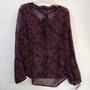 Apt. 9 Sheer Button Up Purple Patterned Blouse